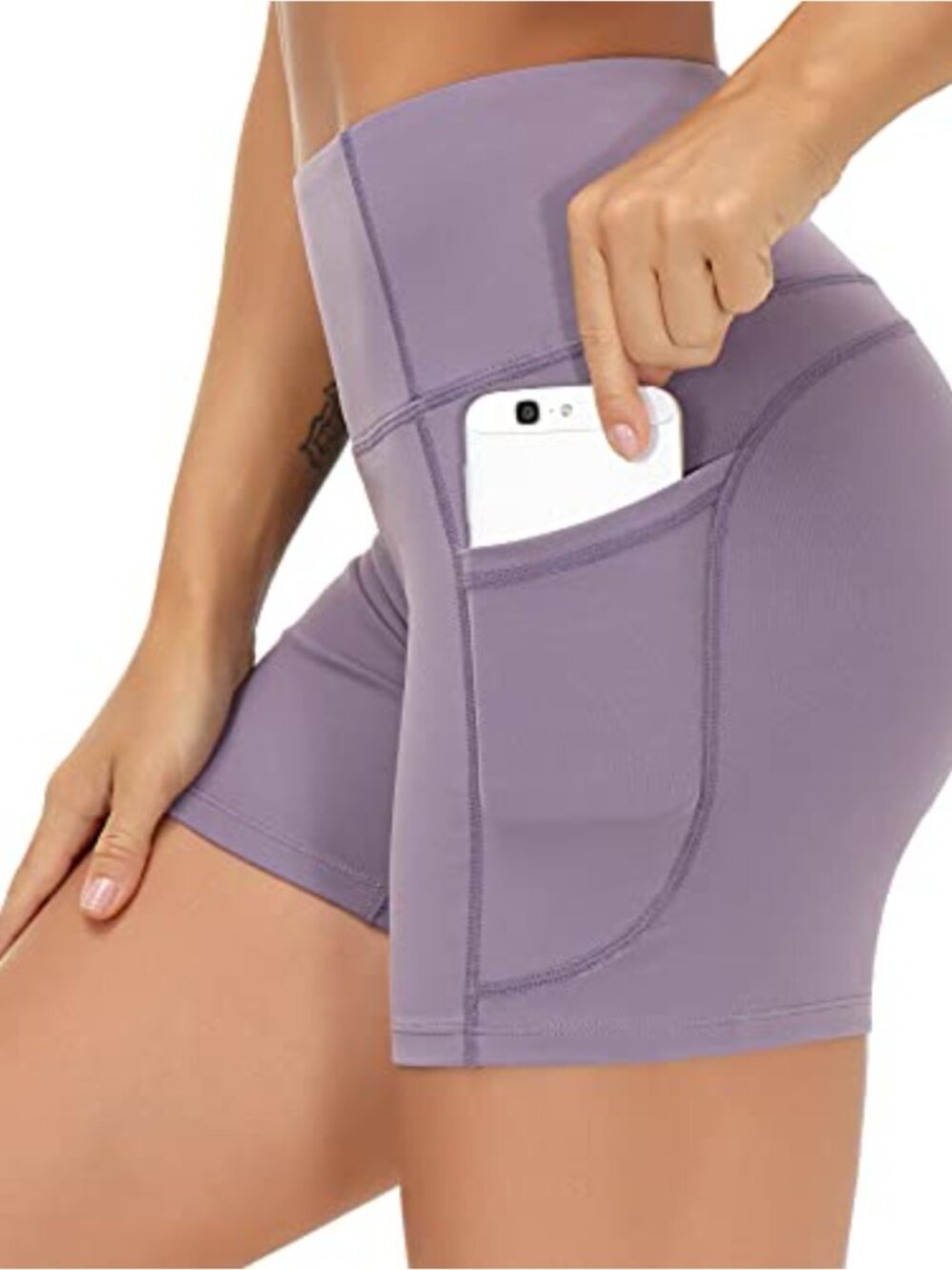 High Waist Running Shorts Side Pockets Tummy Control Workout Yoga Athletic